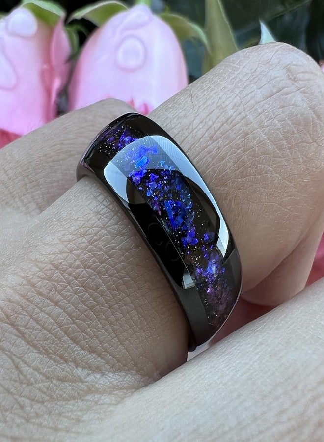 TUTISS 8mm Black Tungsten Rings for Men Women Orion Nebula Opal Galaxy Fragment Inlay Fashion Jewelry Engagement Wedding Promise Band Polished Shiny Comfort Fit Size 10 - Image 5